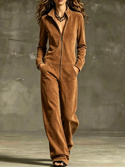 Womens Wide-leg Jumpsuit With Zip Pockets