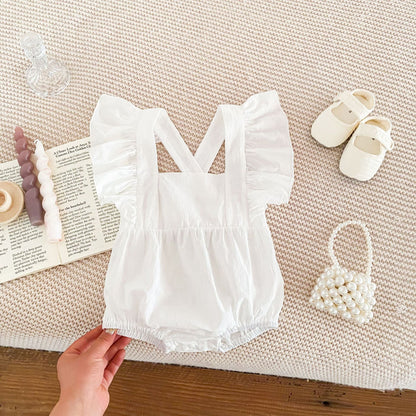 Baby Girl Summer Pure Color Cotton Strap Triangle Rompers