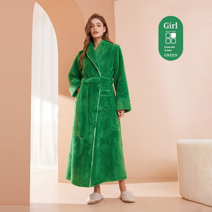 Autumn And Winter Thickened Cotton Velvet Nightgown Men's Winter Plus-sized Plus Size Light Luxury Couple Bathrobe Women's Extended Pajamas