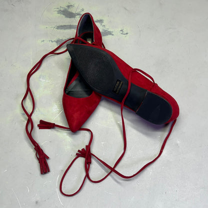 GUESS Vida Pointy Ankle Wrap Around Ballet Flats Women's Sz 7.5 Red (Pre-Owned)
