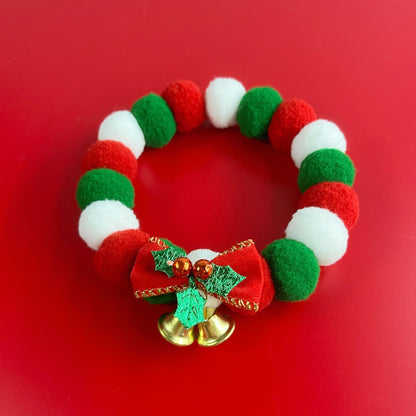 Christmas Pet Collar, Plush Necklace, Bow