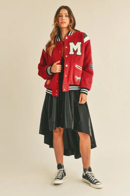 MABLE M Bomber Varsity Jacket with Patch Detail