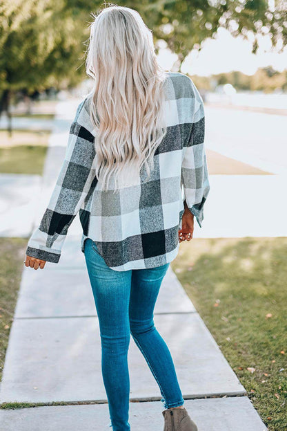 Plaid Button Up Dropped Shoulder Jacket for Women Stylish