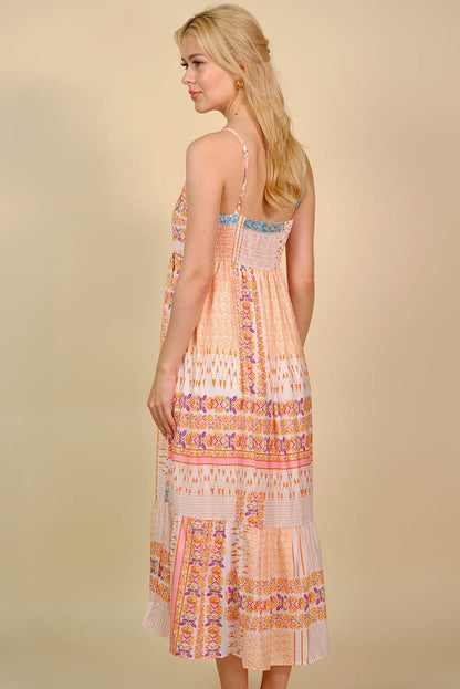 Printed Spaghetti Strap Smocked Midi Dress for Women