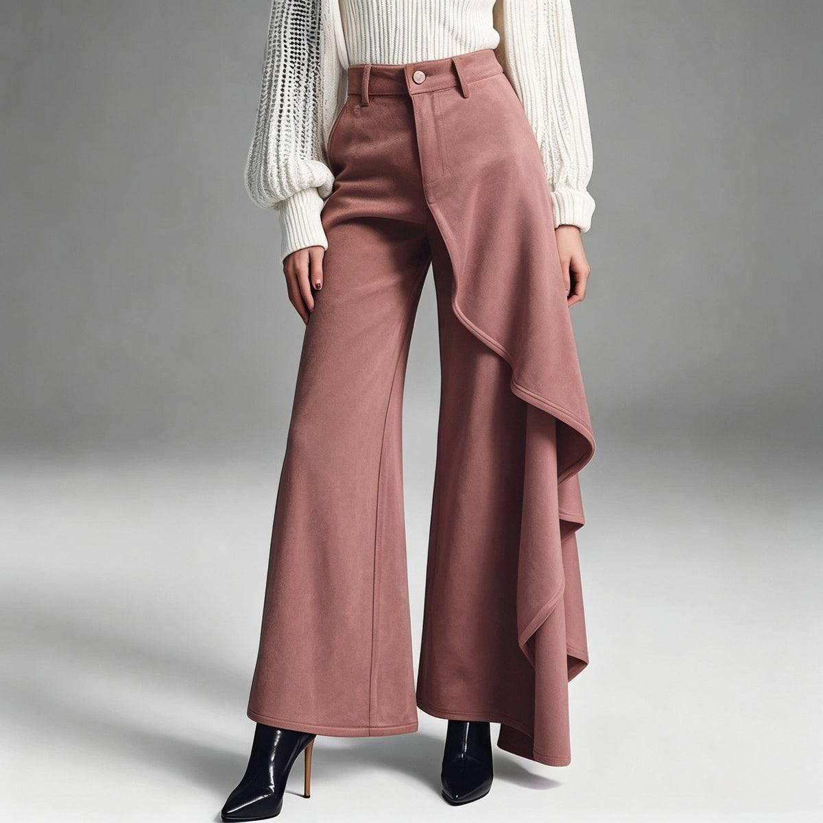 New Autumnwinter Womens Long Pants With A Structured Draped Design And Patchwork Details