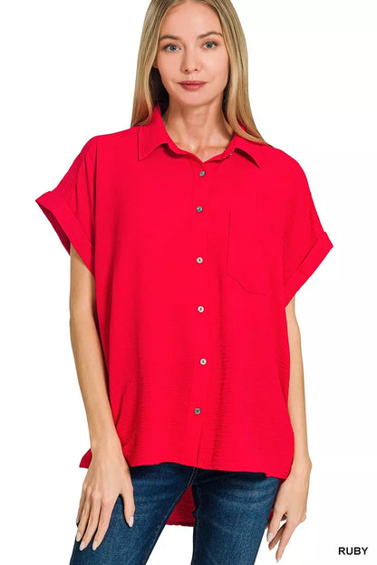 Zenana Woven Airflow Button Down Shirt