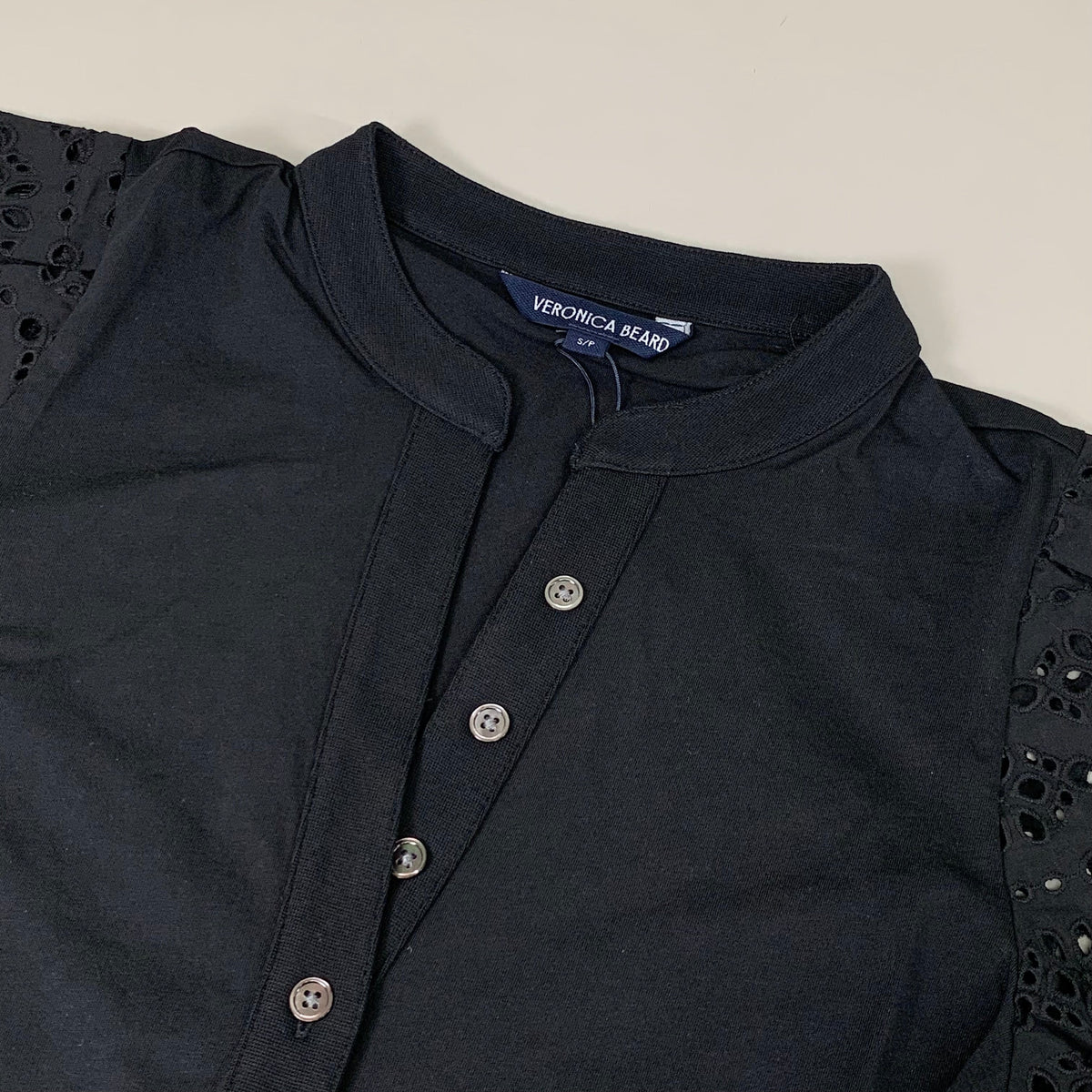 VERONICA BEARD Jeans Women's Coralee Top Lace Sleeves Sz-S Black J2406JY0330831