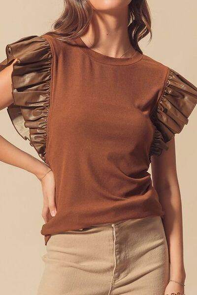 Ruffled Round Neck Cap Sleeve Blouse for Women Stylish Wear