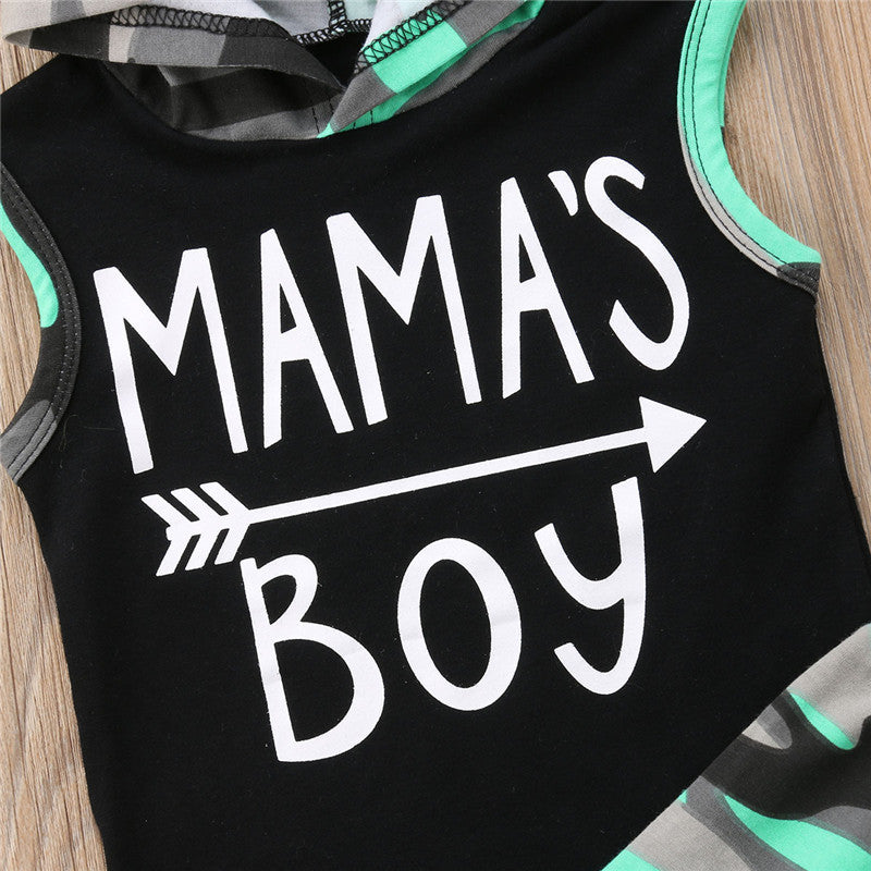 Alphabetic Sleeveless Hooded Camo Suit For Children