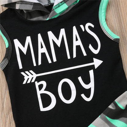 Alphabetic Sleeveless Hooded Camo Suit For Children