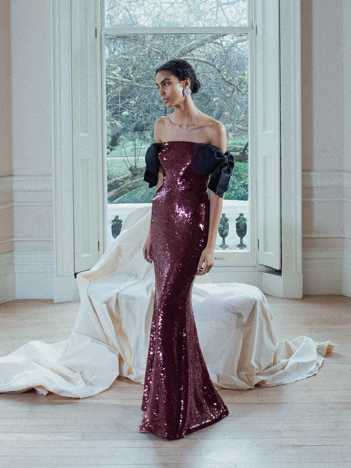 Sequin Off-The-Shoulder Mermaid Evening Gown