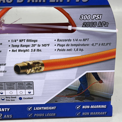 TRU-FLATE PVC Air Hose 1/4" NPT Fittings 300 PSI 50' x 3/8" Orange 576-50A