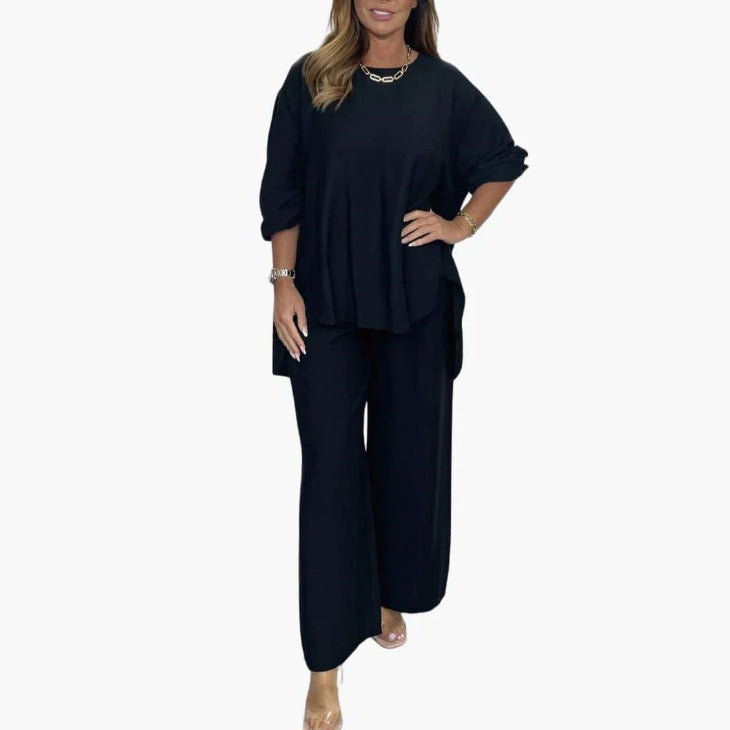 Solid-color Loose-fitting Casual Womens Fashion Two-piece Set