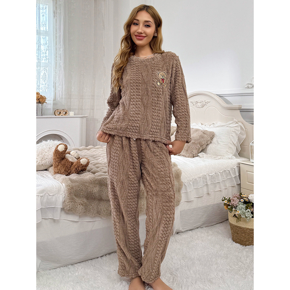 Womens Loungewear Cartoon Bear Plush Set