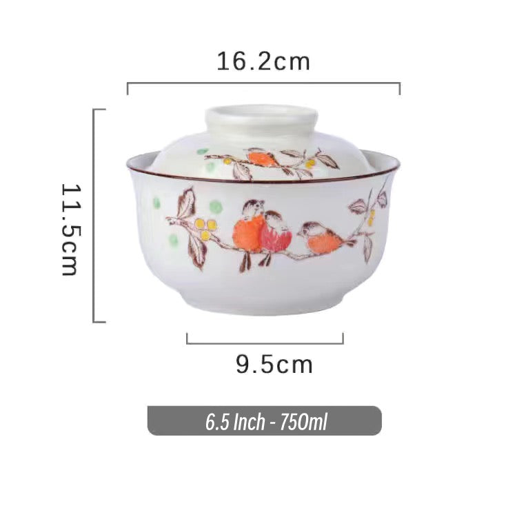 6.5 inch instant noodles bowl with cover bento box student underglaze color ceramic suit Lamian Noodles bowl canteen tableware