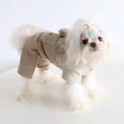 Pet Dog Fleece-lined Thick Style Milk Coffee Bear Four-legged Overalls