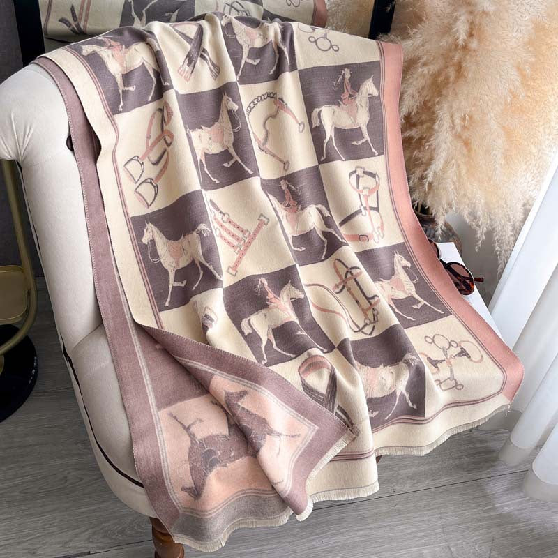 Thickened Double-sided Scarf With Tassel And Frayed Edges For Fall And Winter