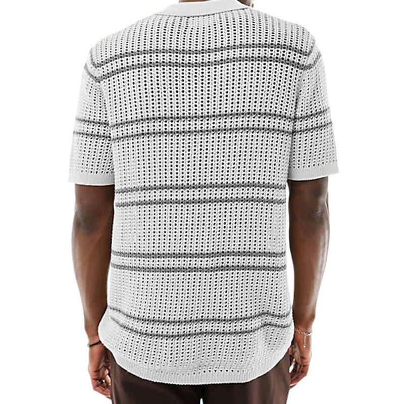 Men's Knitwear Lapel Short Sleeve Hollow Cardigan