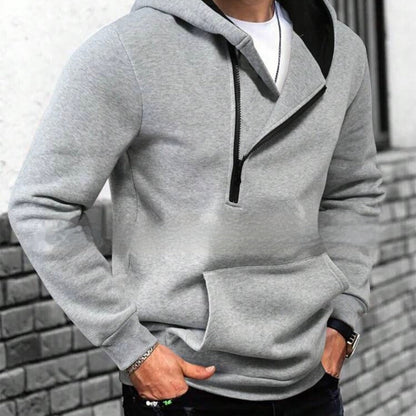 Color-block Hooded Sweatshirt For Men With A Half-zip
