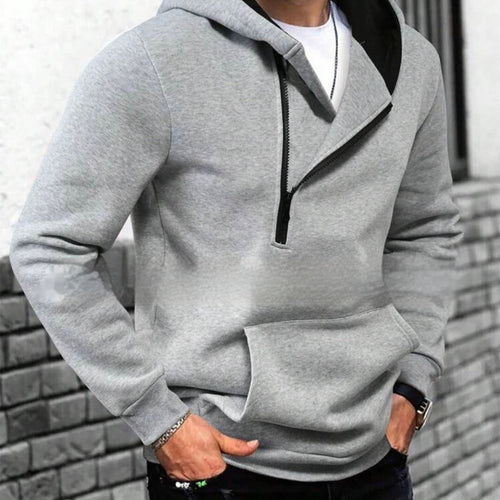 Color-block Hooded Sweatshirt For Men With A Half-zip