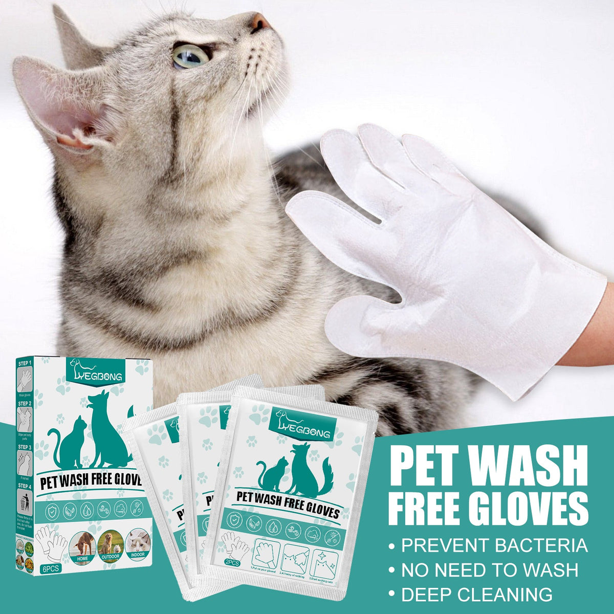 Pet Leave-In Cleaning Gloves Dog Bath Cat Clean Dry Cleaning Gloves Deodorizing Odor Removal