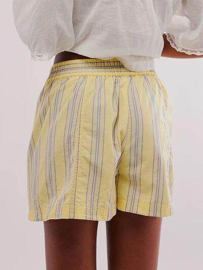 Striped Elastic Waist Shorts with Pockets for Comfort