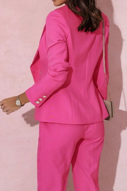 Full Size Lapel Collar Long Sleeve Blazer and Pants Set Plus Size
