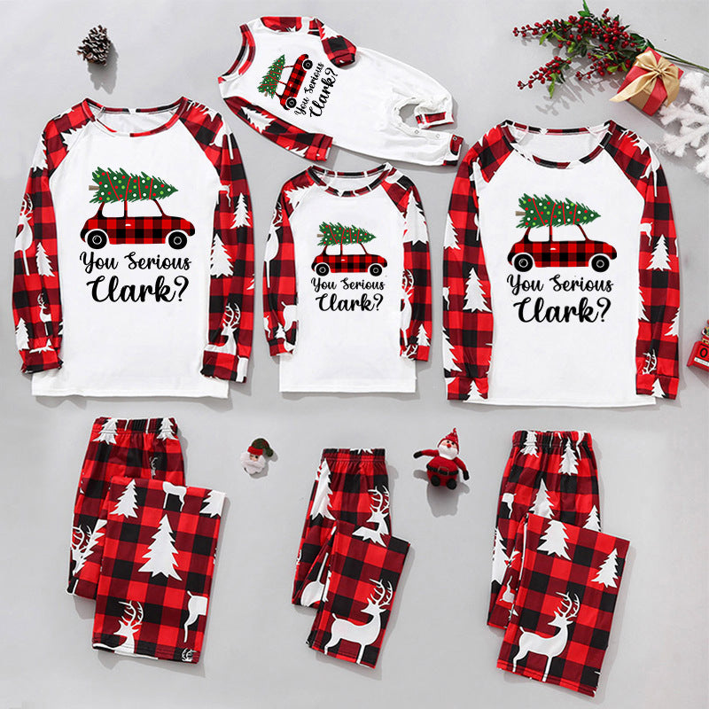 Christmas Home Service Parent-child Suit Plaid Stitching Printing