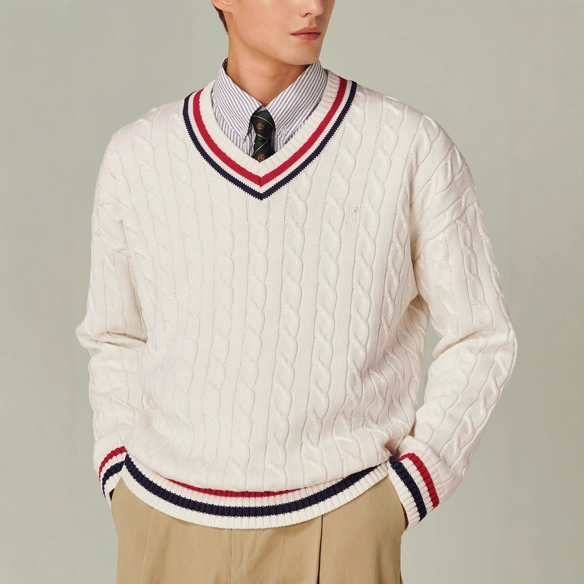 Color-block V-neck Long-sleeved Casual Elegant Autumnwinter New Sweater