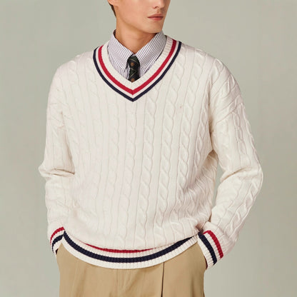 Color-block V-neck Long-sleeved Casual Elegant Autumnwinter New Sweater