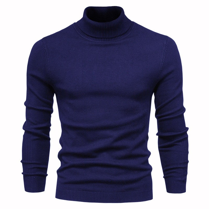 Winter Turtleneck Sweater Fashion Slim Fit Solid Color Pullover Knitted Top Men's Clothing