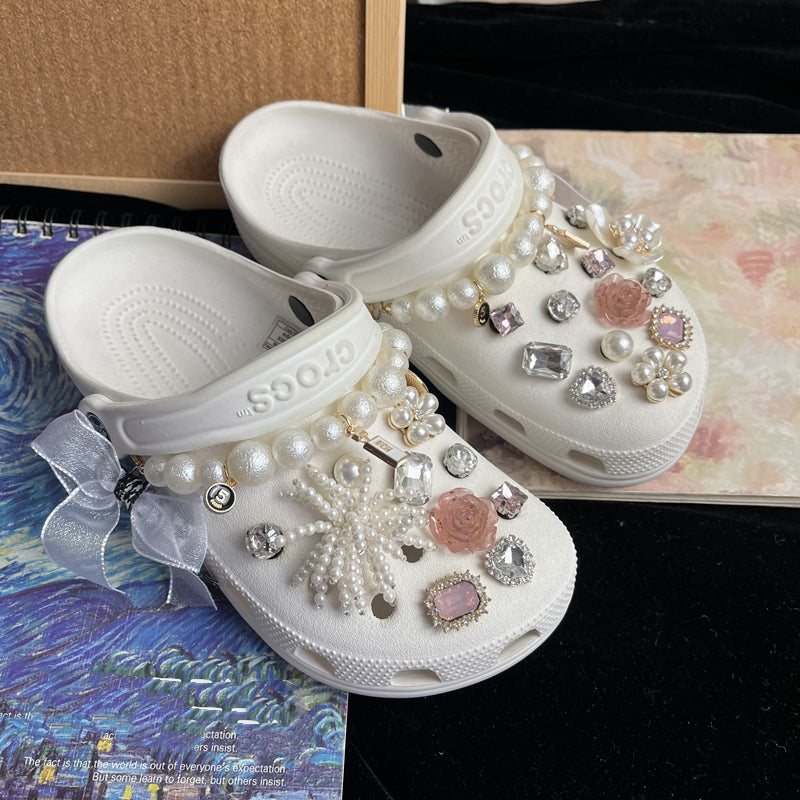 Pearl Chain Buckle Shoe Flower Accessories