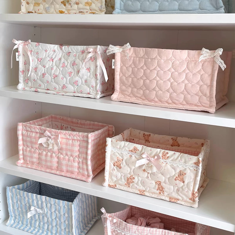 1pc Square Storage Basket: Desktop Organizer, Korean Quilted Design, Cute Storage Frame for Home Decor