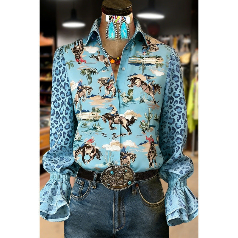 Women's Lace-trimmed Long-sleeve Collared Blouse