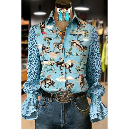 Women's Lace-trimmed Long-sleeve Collared Blouse