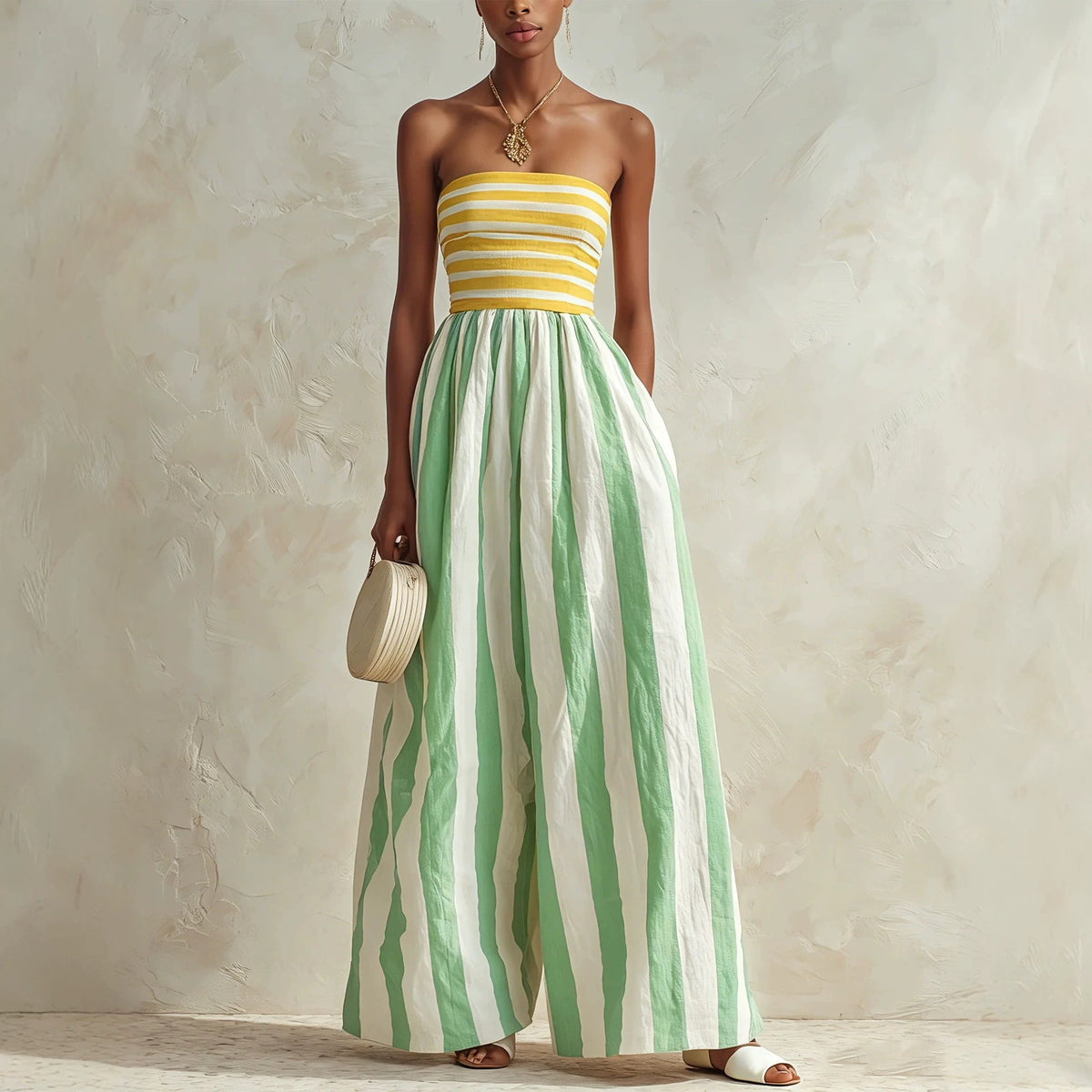 Summer Fashion Off-shoulder Elegant Striped Jumpsuit For Women