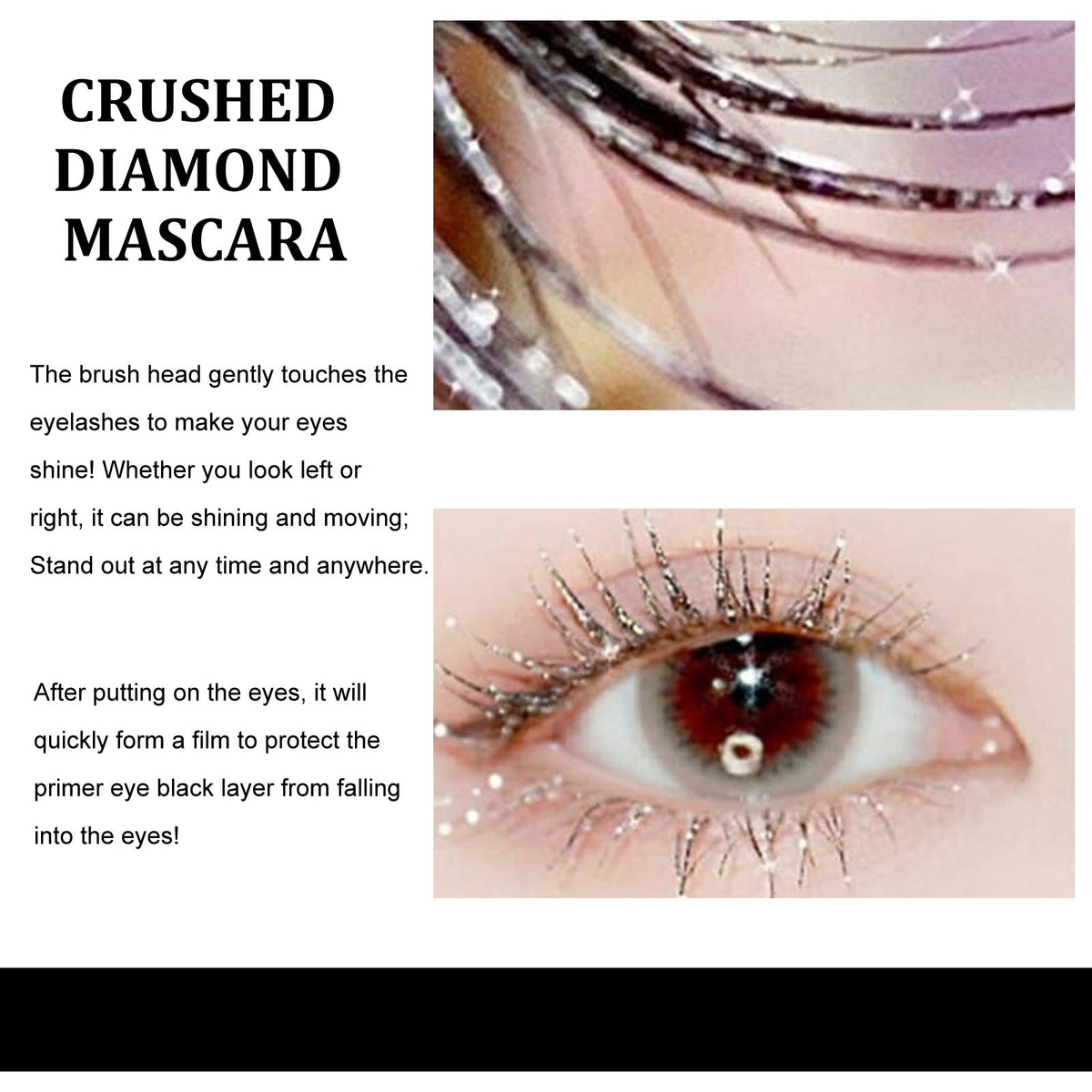Crushed Diamond Mascara, Set Primer Instant Dry Film Flash Tear Eye Non-Smell-Free Mascara
