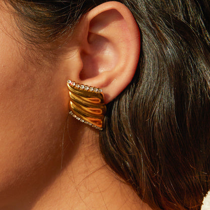 Inlaid Zircon Stainless Steel Geometric Stud Earrings