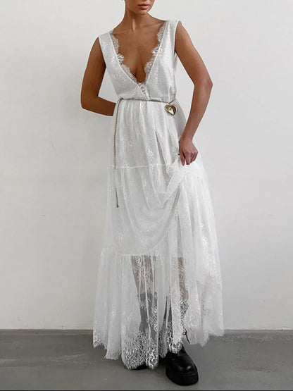 Lace Deep V-Neck Maxi Dress