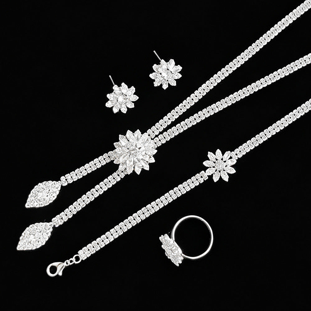 Flower Zircon Necklace Earring Bracelet Three-piece Set