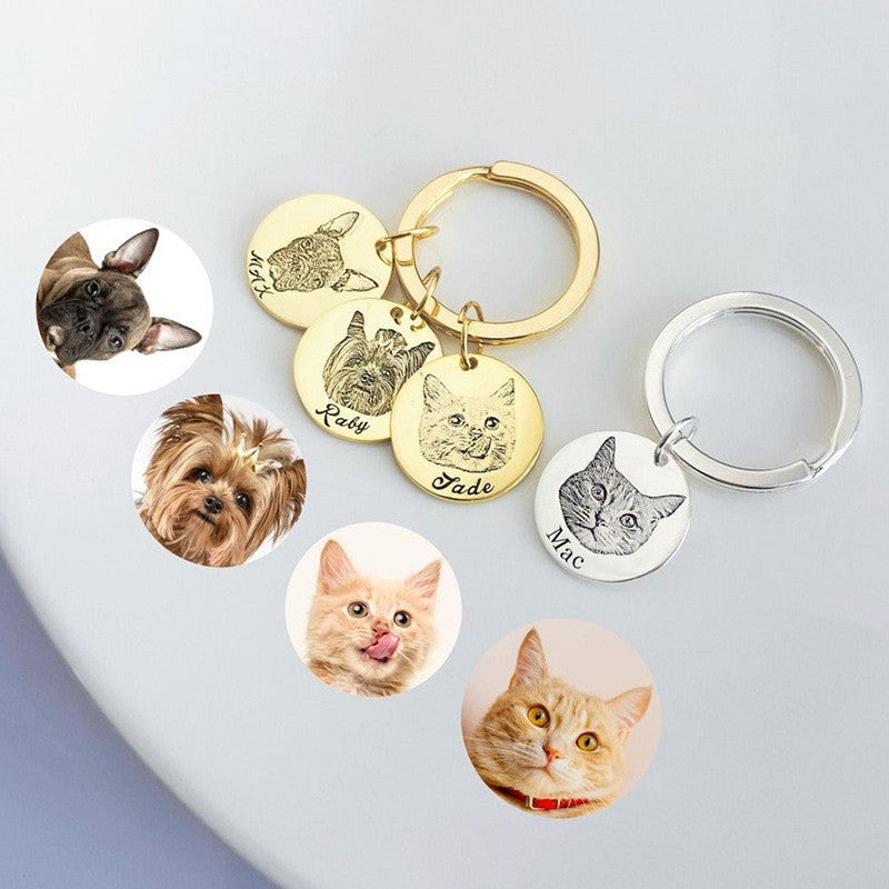 Pet sketch necklace portrait cat puppy pet DIY engraving keychain