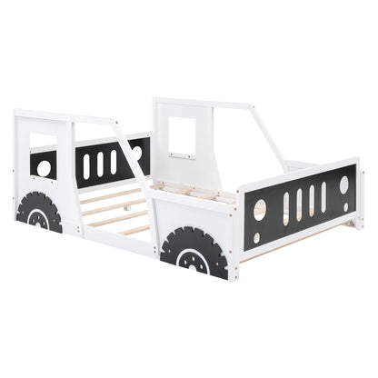 Full Size Classic Car-Shaped Platform Bed with Wheels White