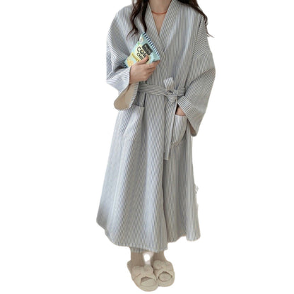Women's Simple Striped Robe Bathrobe Loungewear