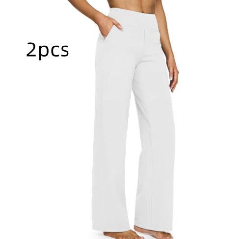 High-waisted Straight-leg Pants With Loose Pockets