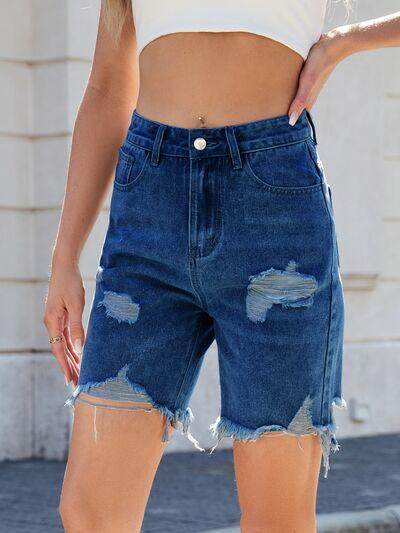 Distressed Raw Hem Denim Shorts for Women Summer Style