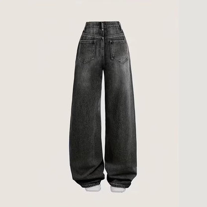 Loose-fitting Straight-leg Casual Denim Pants For Girls