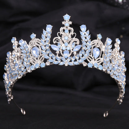 Wedding Birthday Headdress Crown Alloy Inlaid Protein Green Bright Crystal Bride