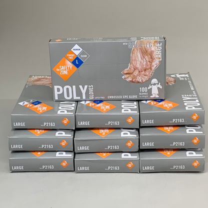 SAFETY ZONES Cast PE Powder Free Gloves Large Clear P2163 (As-is (See Images))
