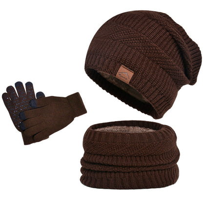Winter Fleece-lined Warm Hat Scarf Gloves Three-piece Set