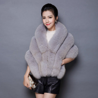 Autumn And Winter New Fox Fur Silver Fox  Fur Coat Shawl Cape Female